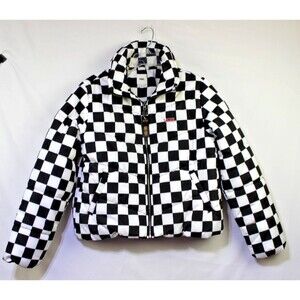 Vans Foundry Print MTE Black White Checker Puffer Jacket Women's Medium NWT